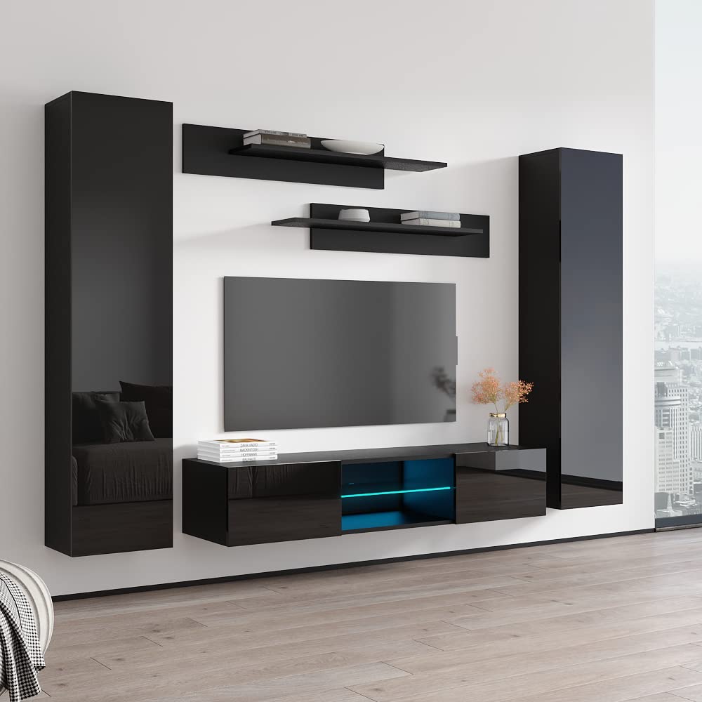 Modern Floating TV Stand with Storage & LED Lights - Wall-Mounted Entertainment Center for Bedroom & Living Room - 33