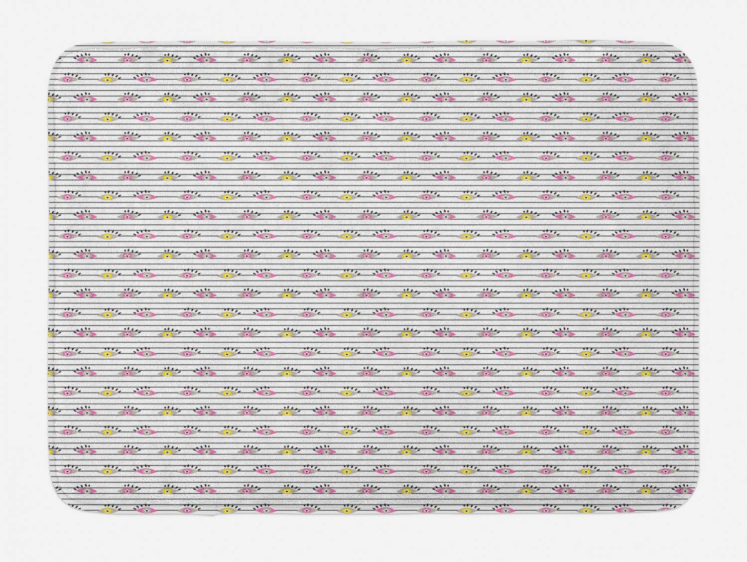 Ambesonne Cartoon Bath Mat - Non-Slip Plush Bathroom Rug with Abstract Eyes Stars Eyelashes Pattern, 30.2 x 20 Inches, Earth Yellow & Pink Dust - Perfect for Kids' Bathrooms, Guest Baths & Spa Decor
