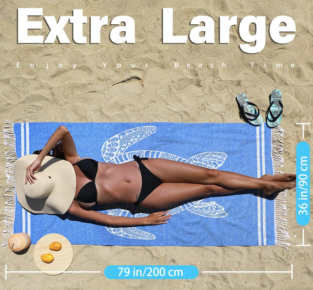 Premium Turkish Beach Towel - Extra Large Lightweight Quick Dry Absorbent Cotton Bath & Swim Towel - Oversized Sand-Free Pool Towel for Adults - Perfect for Beach Vacations, Poolside Lounging & Spa Days