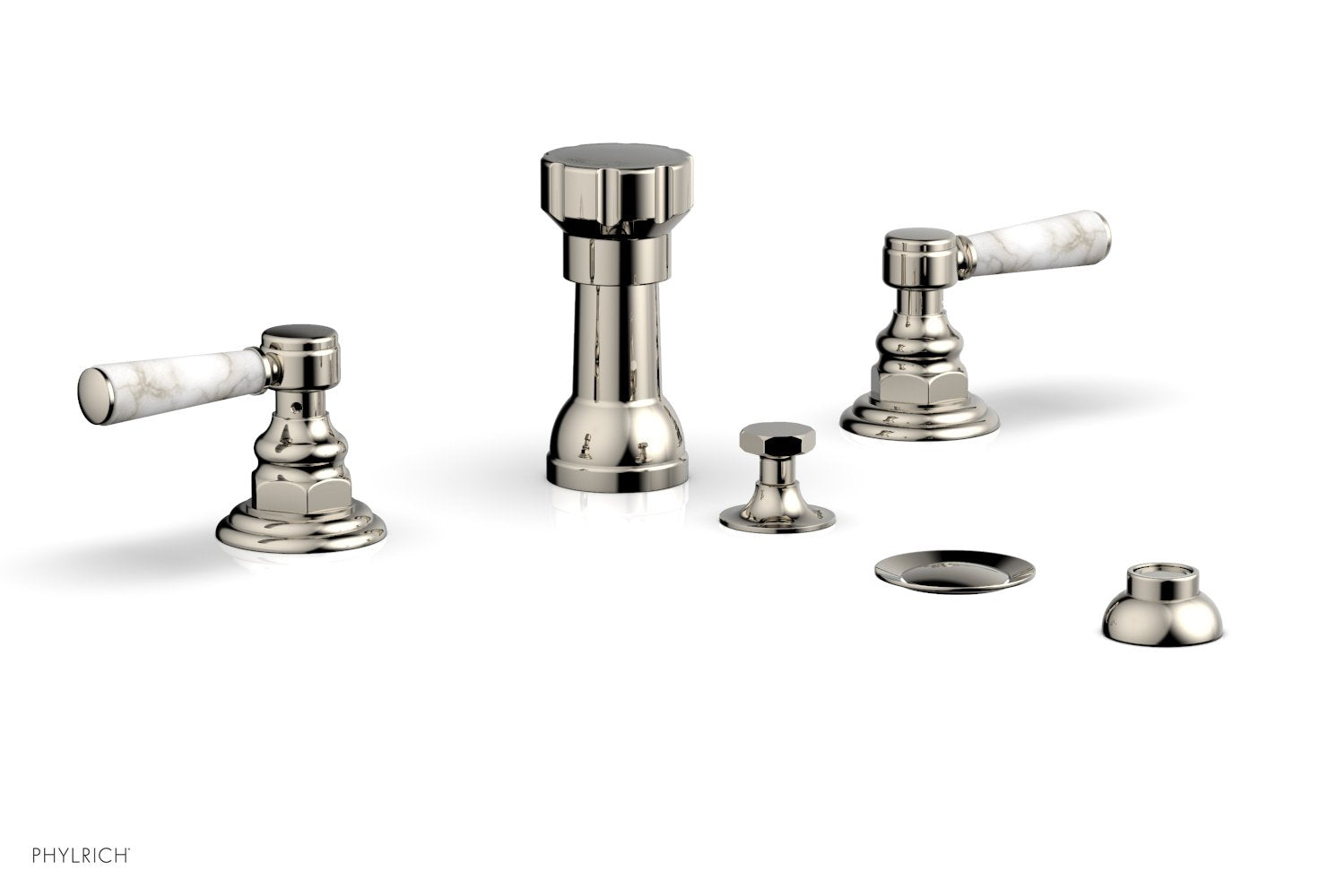 Premium HEX TRADITIONAL Four-Hole Bidet Faucet Set with White Marble Lever Handles - 500 62 - Perfect for Modern Bathroom Renovations & Luxury Home Upgrades