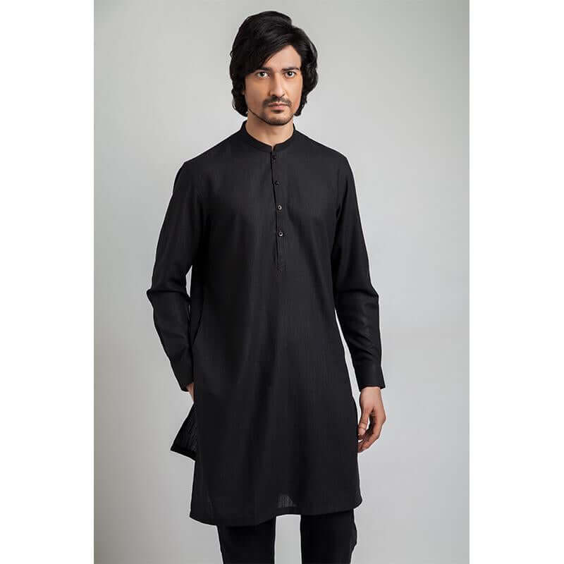 Elegant Black Shalwar Kameez with Mandarin Collar - Traditional Pakistani Outfit for Men - Perfect for Weddings, Festivals & Special Occasions