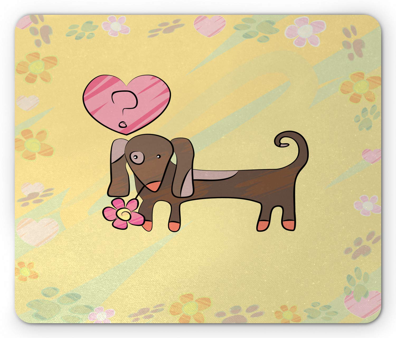 Ambesonne Colorful Dachshund Puppy Mouse Pad - Non-Slip Rubber Desk Mat with Floral Frame Design for Office & Gaming (Standard Size, Multicolor) - Perfect for Computer Workstations & Home Office Setups