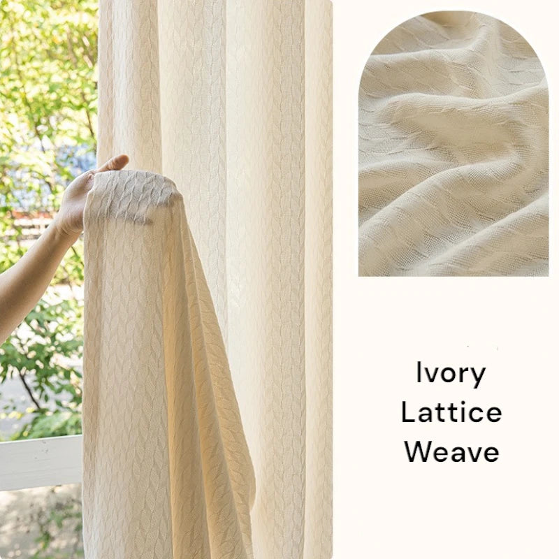 Eleanor Ivory Mesh Embossed Custom Semi-Sheer Curtains - Elegant Window Treatment for Living Room, Bedroom & Nursery