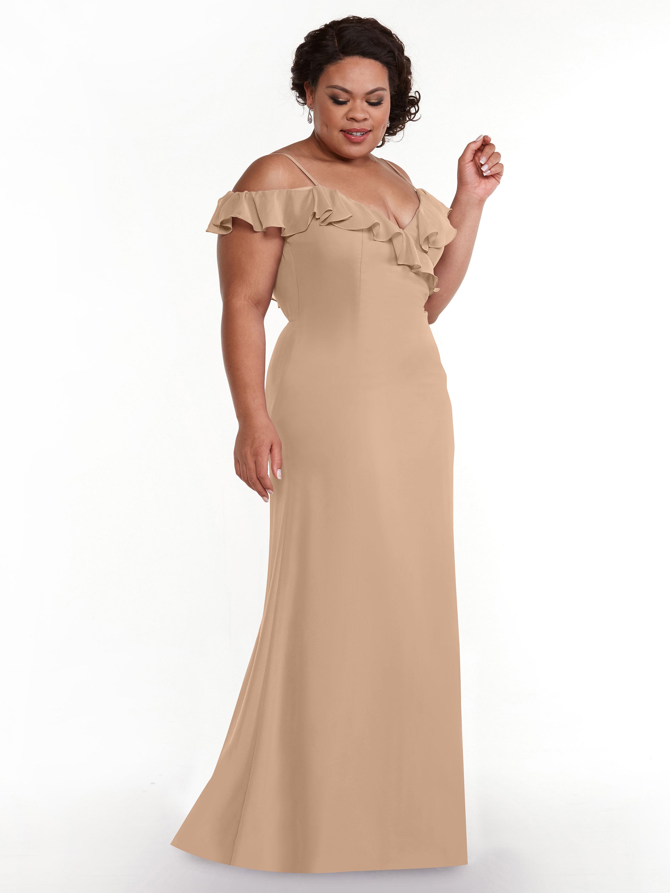 Elegant 80172 Chiffon Off-The-Shoulder A-Line Bridesmaid Dress with Ruffled Neckline - Perfect for Weddings, Formal Events & Evening Parties