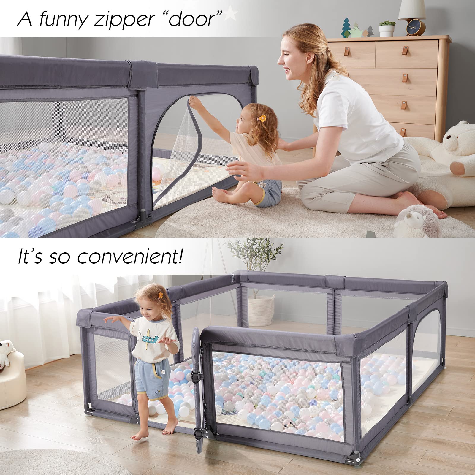 Baby Playpen with Door - Large Play Yard for Babies & Toddlers, Safe Baby Gate & Fence Play Area (Grey) - Perfect for Indoor Playtime, Nursery Safety & Childproofing