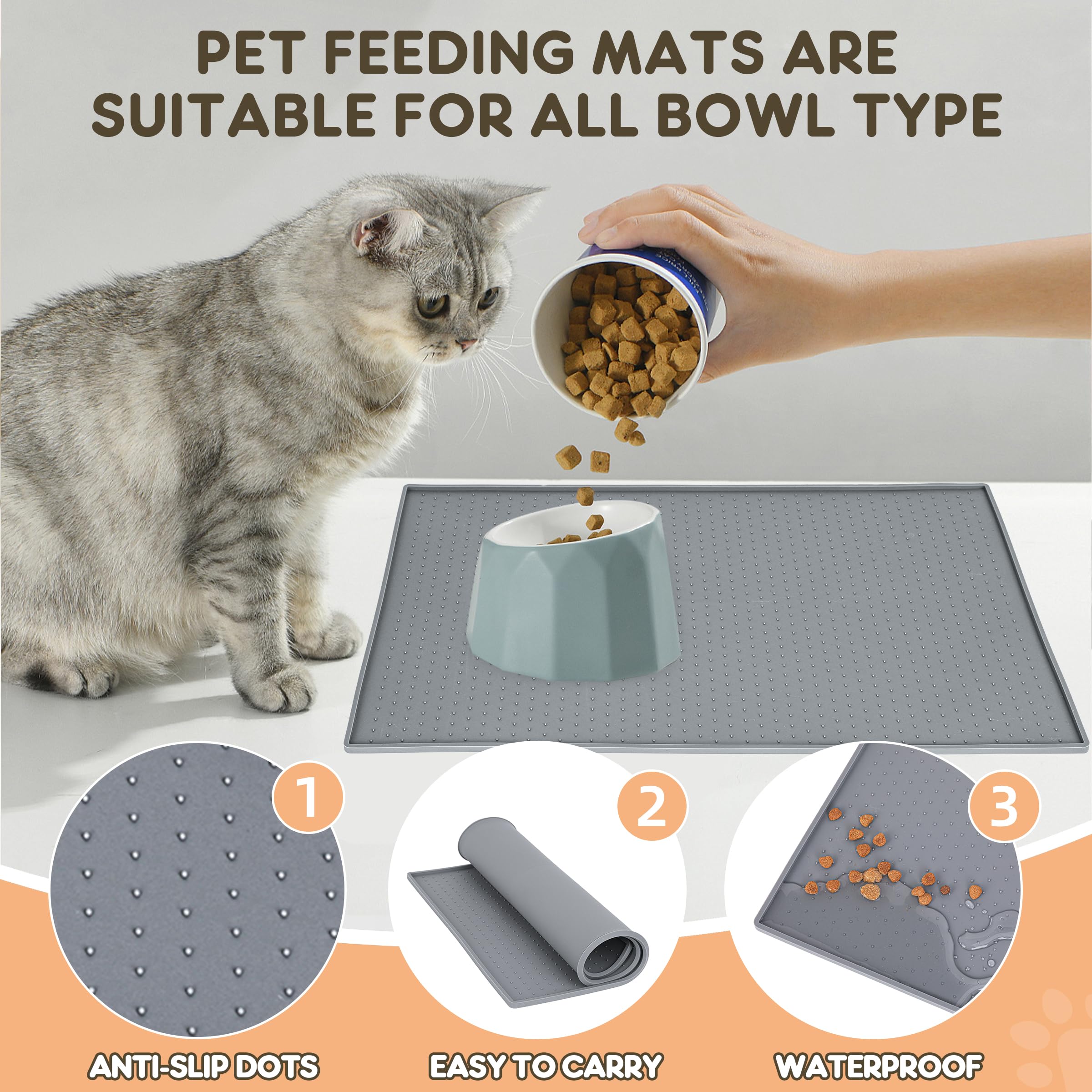 **Premium Silicone Pet Feeding Mat - Non-Slip Waterproof Dog & Cat Food Bowl Mat for Mess-Free Floors | Ideal for Kitchen, Crate & Outdoor Use**