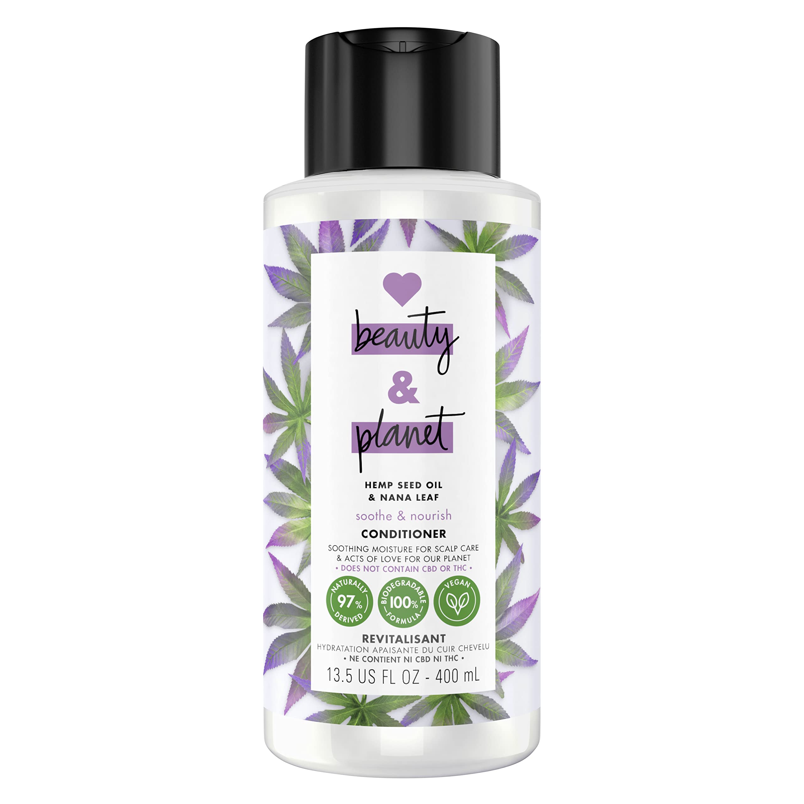 Love Beauty and Planet Hydrating Conditioner with Hemp Seed Oil & Nana Leaf - 100% Biodegradable, Vegan, Silicone-Free, Cruelty-Free - Soothes & Nourishes Dry Scalp - 13.5 oz for Daily Hair Care & Scalp Treatment