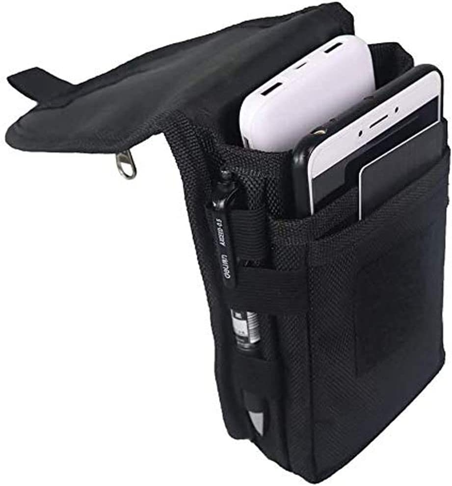 Tactical Phone Holster Belt Pouch for Large Smartphones - Multi-Purpose Tool Holder & Waist Carrying Case - Perfect for Hiking, Camping, Outdoor Activities (Black)