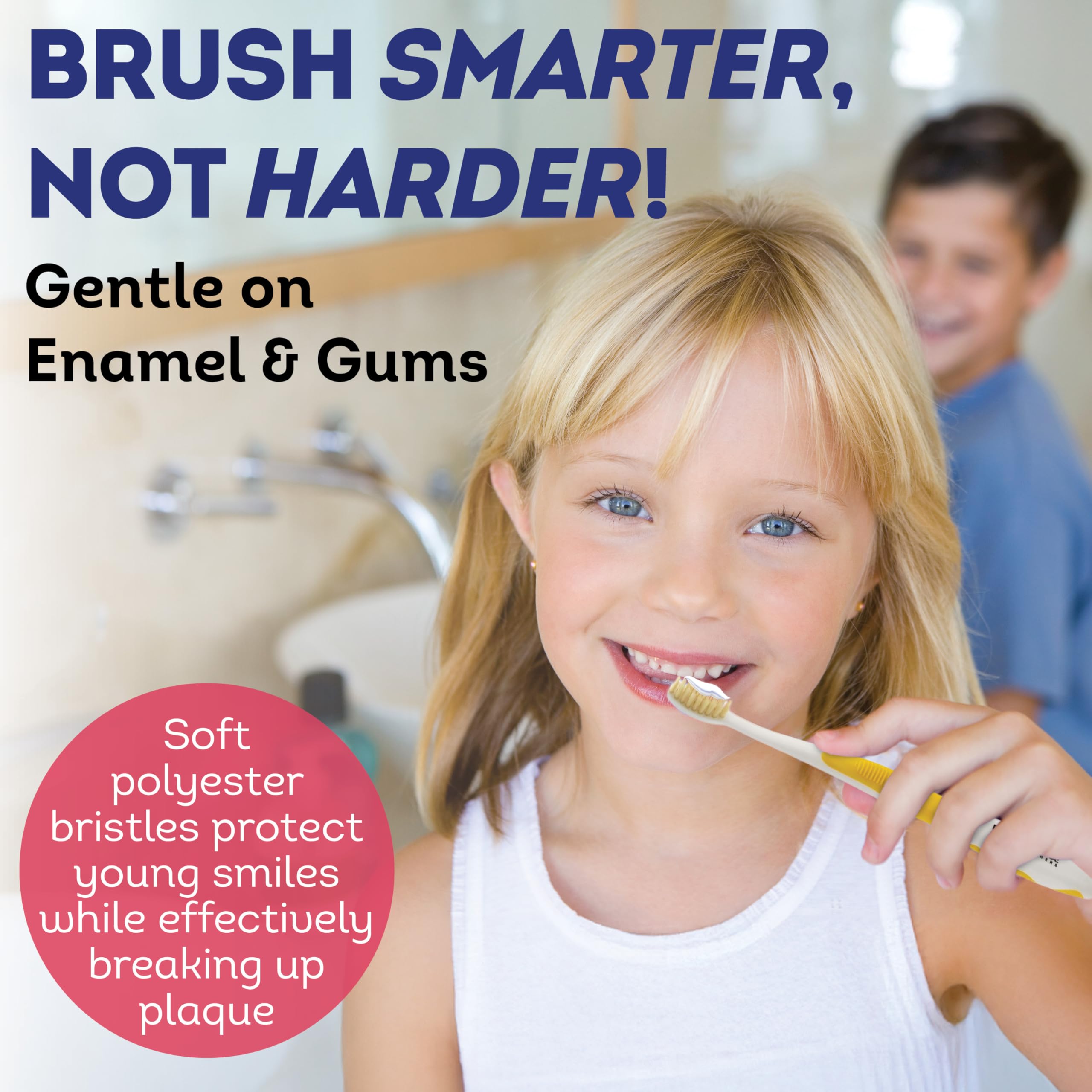 MOUTHWATCHERS Soft Kids Toothbrushes 4 Pack - Manual Flossing Toothbrush for Children | Ultra Clean Bristles | Dentist-Recommended Pink Toothbrushes by Dr. Plotka | Perfect for Daily Brushing, Travel & School Lunchboxes