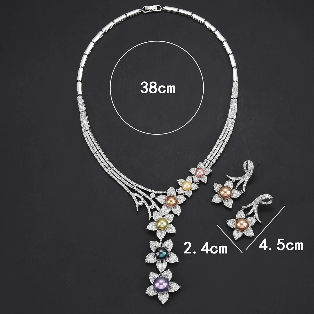 Luxury 2-Piece Cubic Zirconia Pearl Flower Necklace & Earrings Set for Women - Elegant Wedding, Party & Evening Jewelry - Perfect for Bridal, Prom & Special Occasions