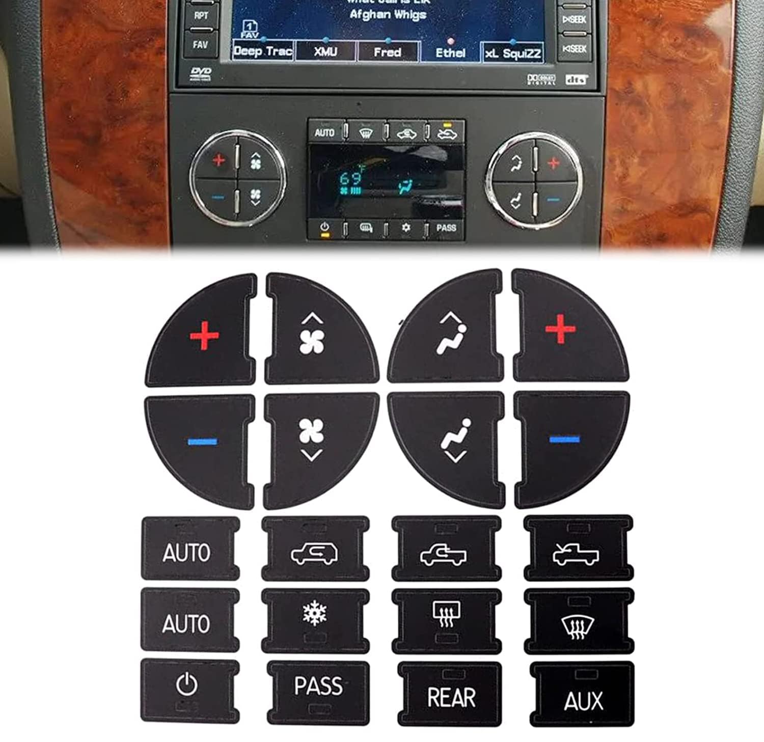 AC Dash Button Repair Kit Sticker - Fix Faded AC Control & Radio Buttons for GMC & Chevrolet Trucks & SUVs | Easy DIY Installation for Restoring Dashboard Functionality