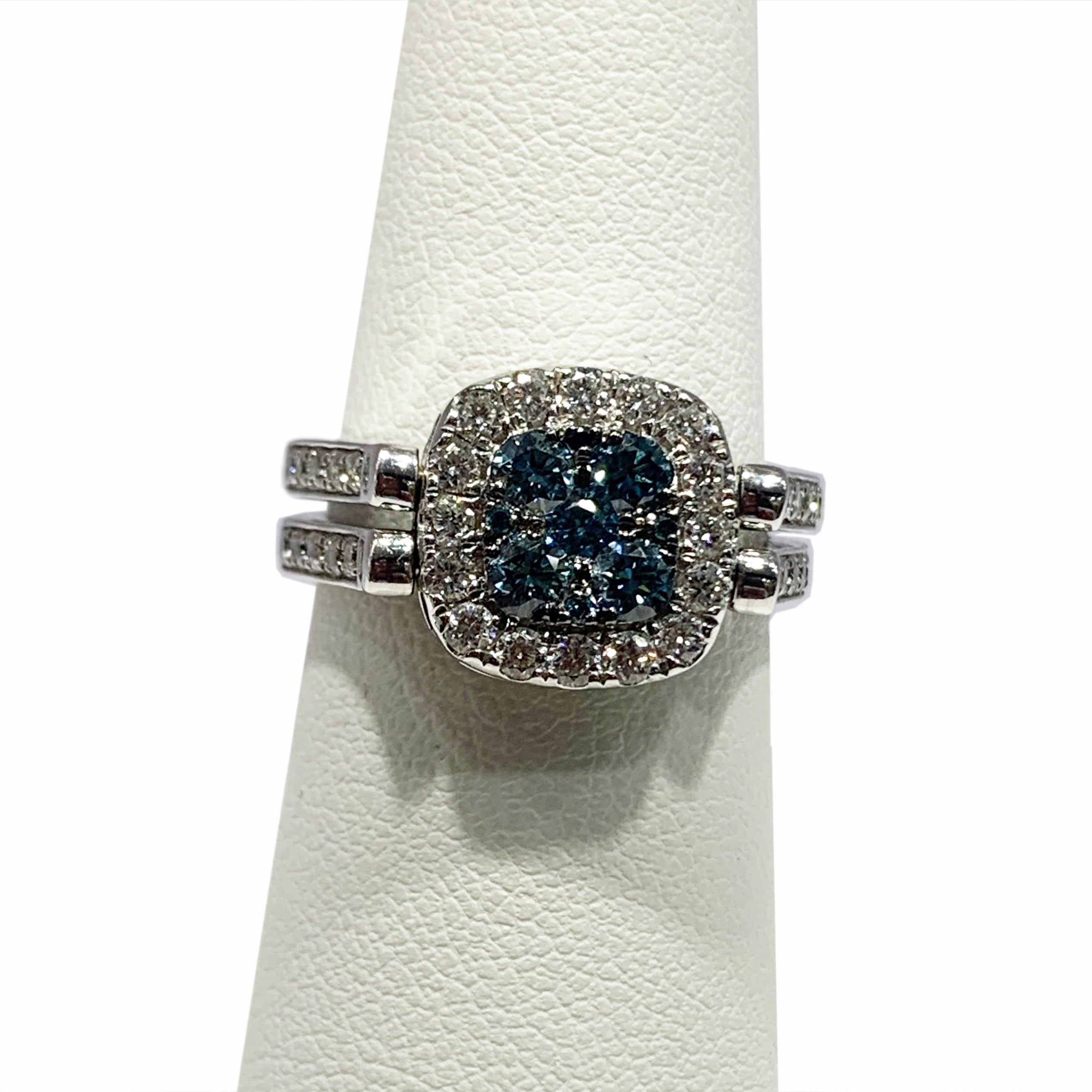 14K White Gold Blue & White Diamond Flip Ring (Lab-Created) - Elegant Jewelry for Weddings, Anniversaries & Special Occasions