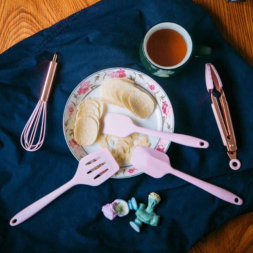 Pink 5-Piece Kids Silicone Kitchen Tool Set - Mini Baking Utensils with Spatula, Egg Mixer & Clip - Safe Non-Toxic Cooking Tools for Toddlers - Perfect for Baking, Cake Decorating & Pretend Play Kitchen Fun