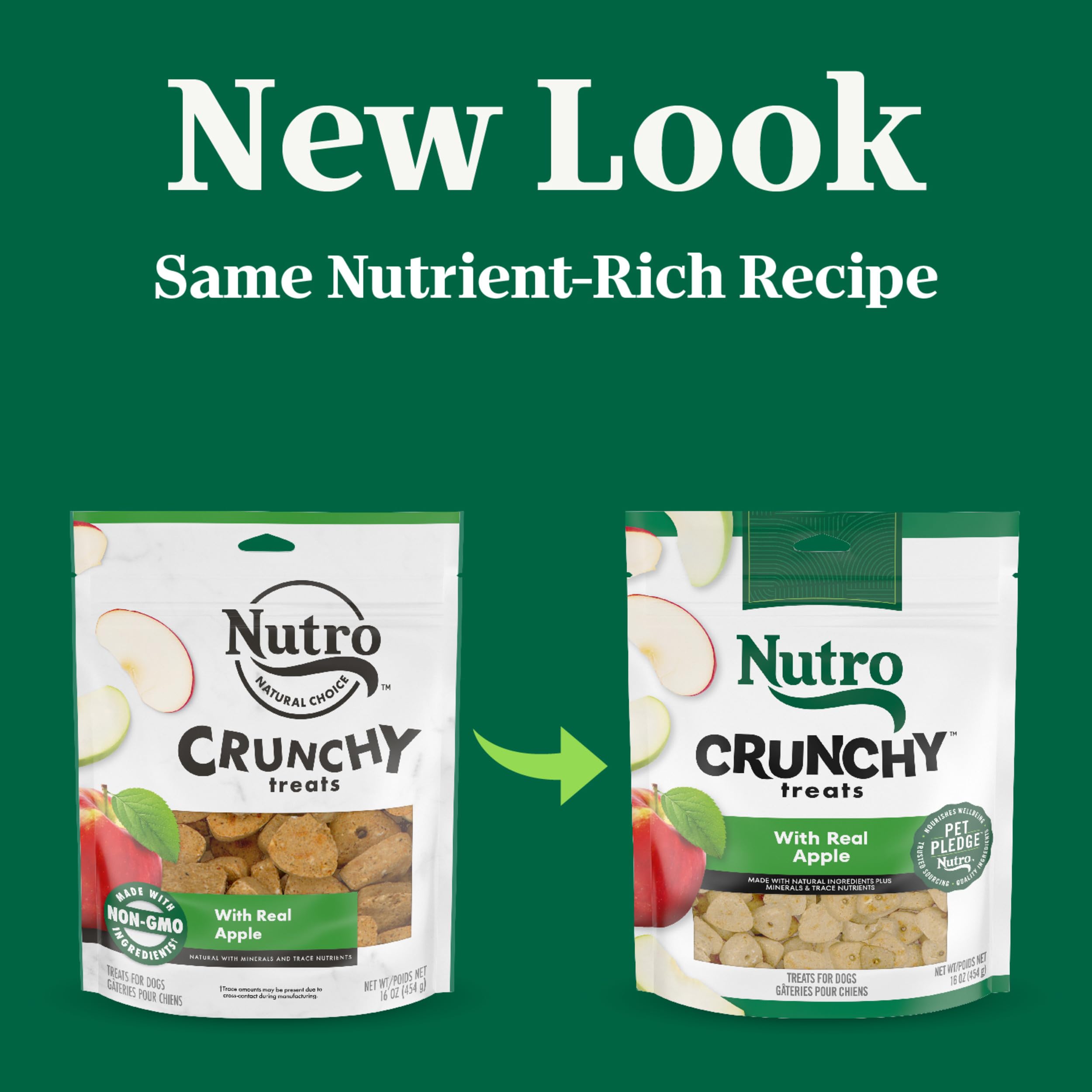 Nutro Crunchy Dog Treats with Real Apple - Healthy Natural Snacks for Small & Large Dogs - 16 oz Resealable Bag - Perfect for Training, Rewards & Dental Health