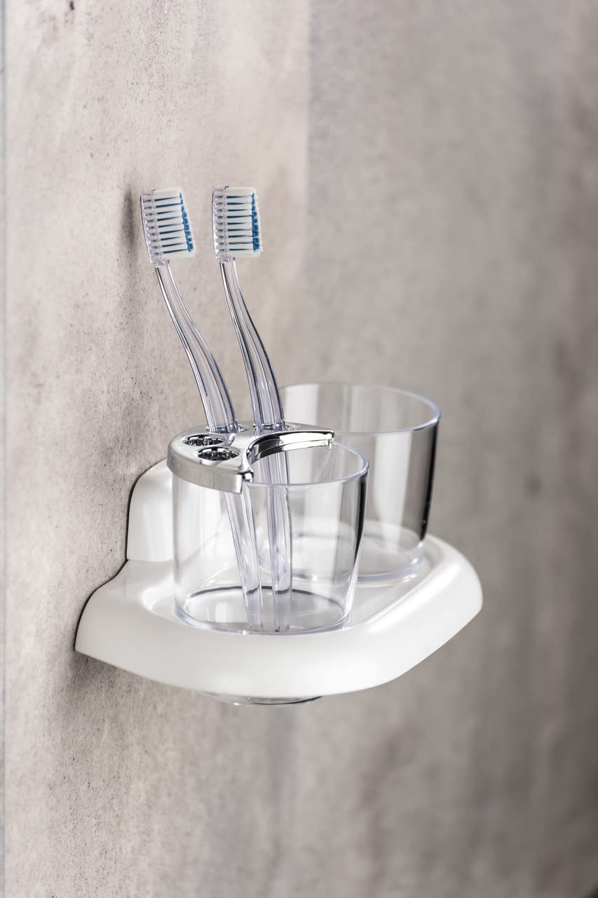 WENKO 17939100 White Plastic Tumbler Set with Toothbrush Holder - 20x10x12cm Bathroom Organizer for Countertop Storage | Perfect for Small Spaces, Dorm Rooms & Guest Bathrooms