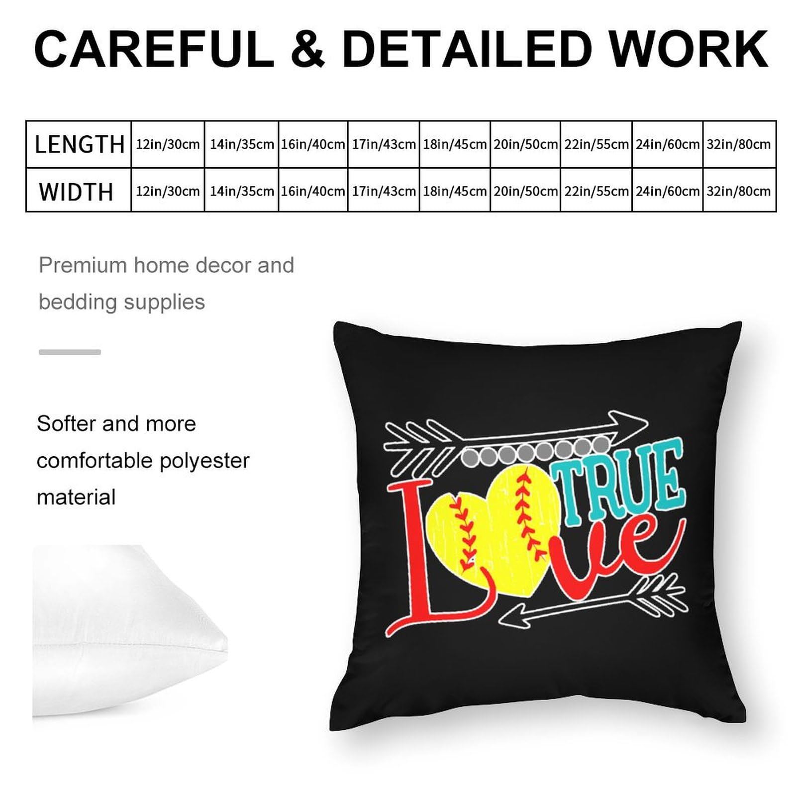 Softball Polyester Pillow Cases - Ultra Soft & Smooth 18x18 Inch Cushion Covers for Sofa, Bed, or Couch - Perfect for Home Decor, Living Room, Bedroom & Dorm Essentials