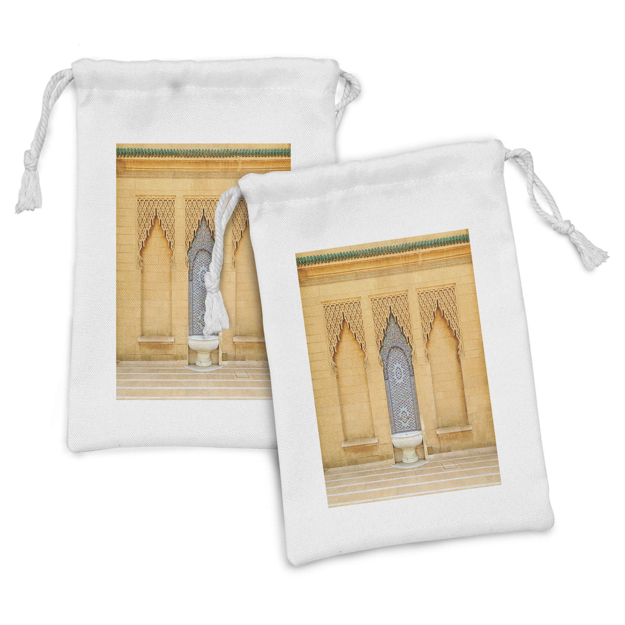 Ambesonne Moroccan Style Fabric Pouch Set of 2 - Folkloric Mosaic Tile Design Drawstring Bags for Toiletries, Travel Accessories & Party Favors (9