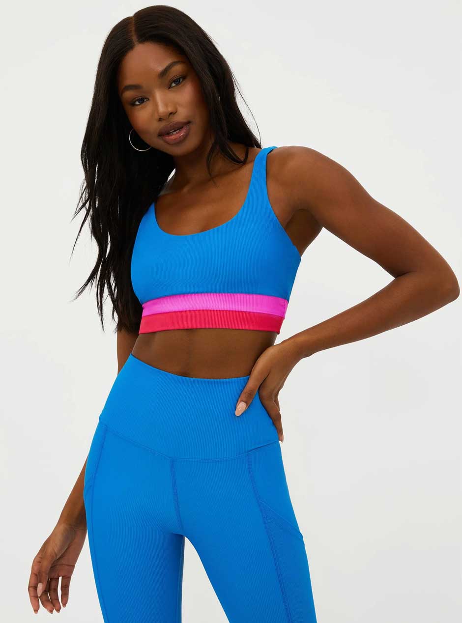 Beach Riot Women's Mackenzie Sports Bra - Orchid Colorblock Blue - High Support Workout Top for Yoga, Running & Gym
