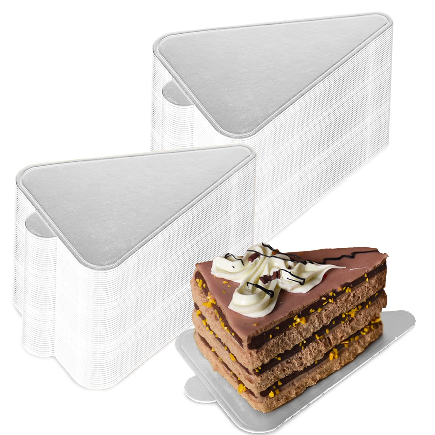200 Pcs Mini Silver Cake Boards - Grease Proof Triangle Mousse Cake Bases for Dessert Displays, Cupcakes, Pastry & Baking | Perfect for Parties, Weddings & Catering Events