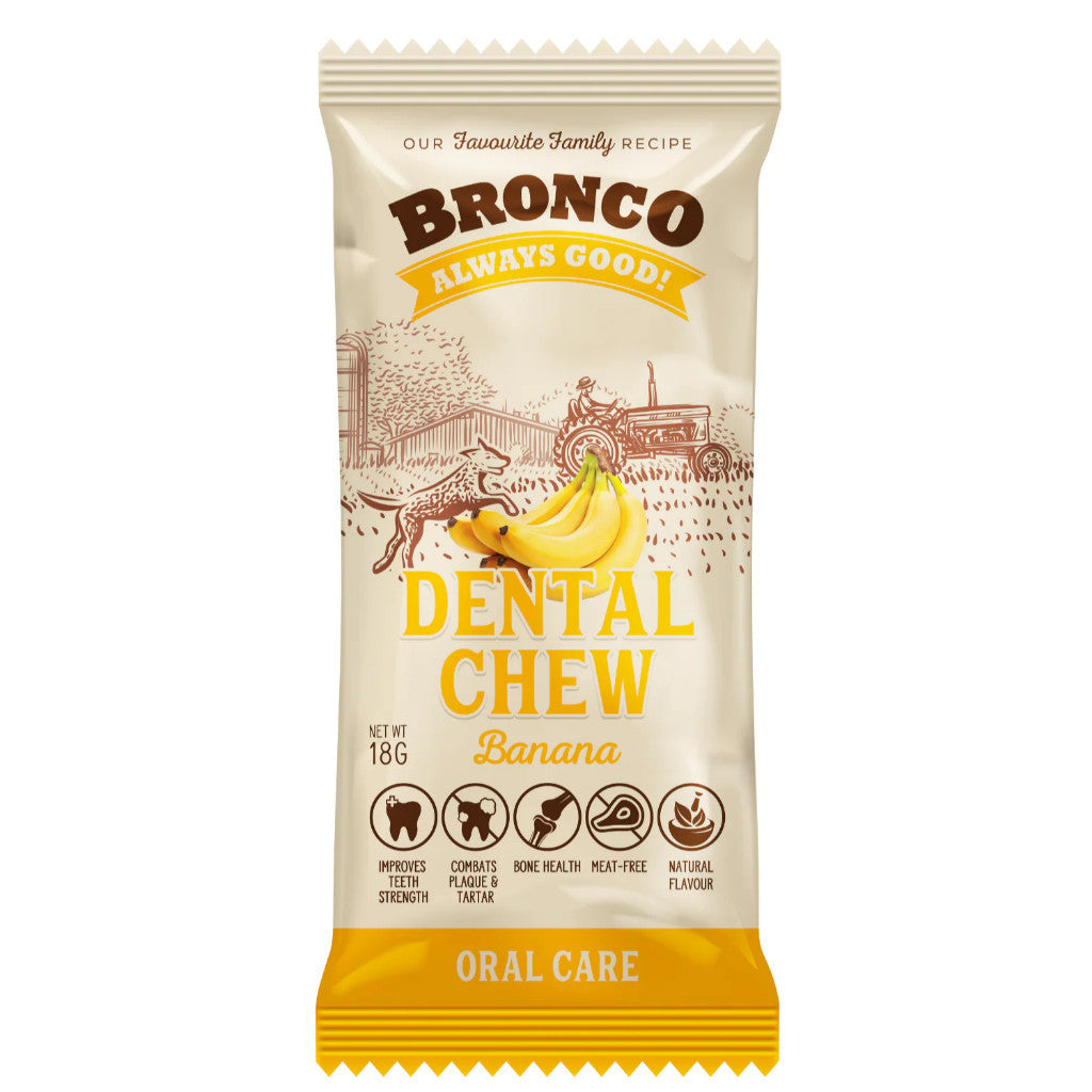 Bronco Dental Chew 18g - Natural Dog Teeth Cleaning Treats for Plaque & Tartar Control, Improves Oral Health & Bone Strength, Meat-Free Healthy Snacks for Small & Medium Dogs - Perfect for Daily Dental Care & Training Rewards