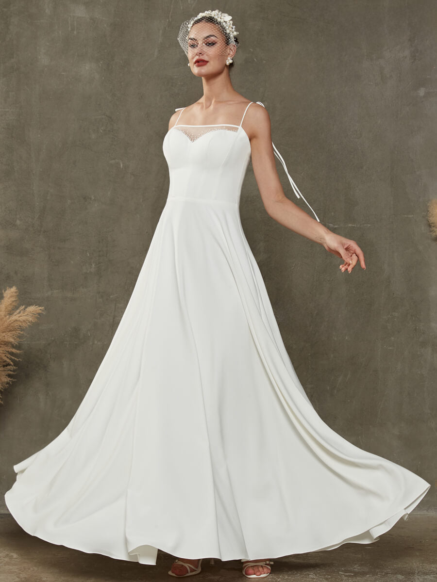 Elegant Diamond White Sheer Sweetheart Neckline Floor Length Wedding Gown for Brides - Perfect for Church Ceremonies, Beach Weddings & Formal Receptions