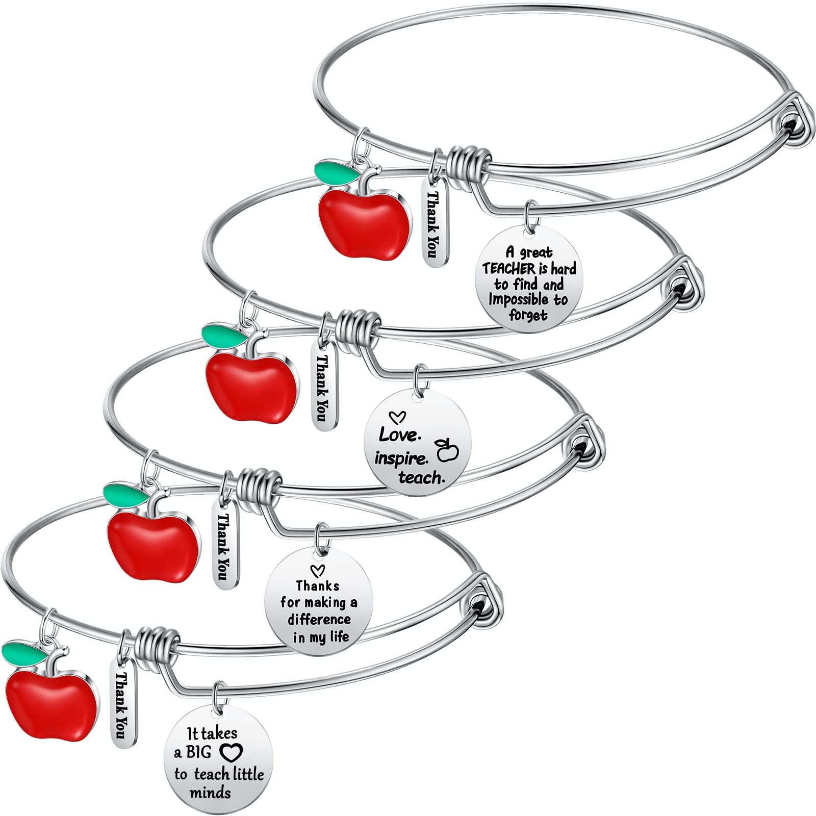 Bonuci 4-Piece Teacher Appreciation Bracelet Set - Thoughtful Thank You Gifts for Women Educators, Graduation & End of Year Presents - Perfect for Teacher's Day, Retirement & Classroom Celebrations
