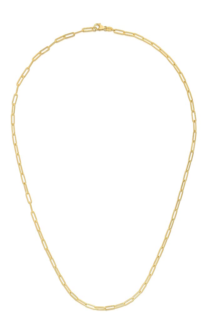 14K Yellow Gold Polished Paperclip Chain Necklace with Pear-Shaped Lobster Clasp - Dainty Women's Jewelry Gift for Birthday, Anniversary - 16/18/20/24 Inch Length Options - Perfect for Layering, Everyday Wear & Special Occasions