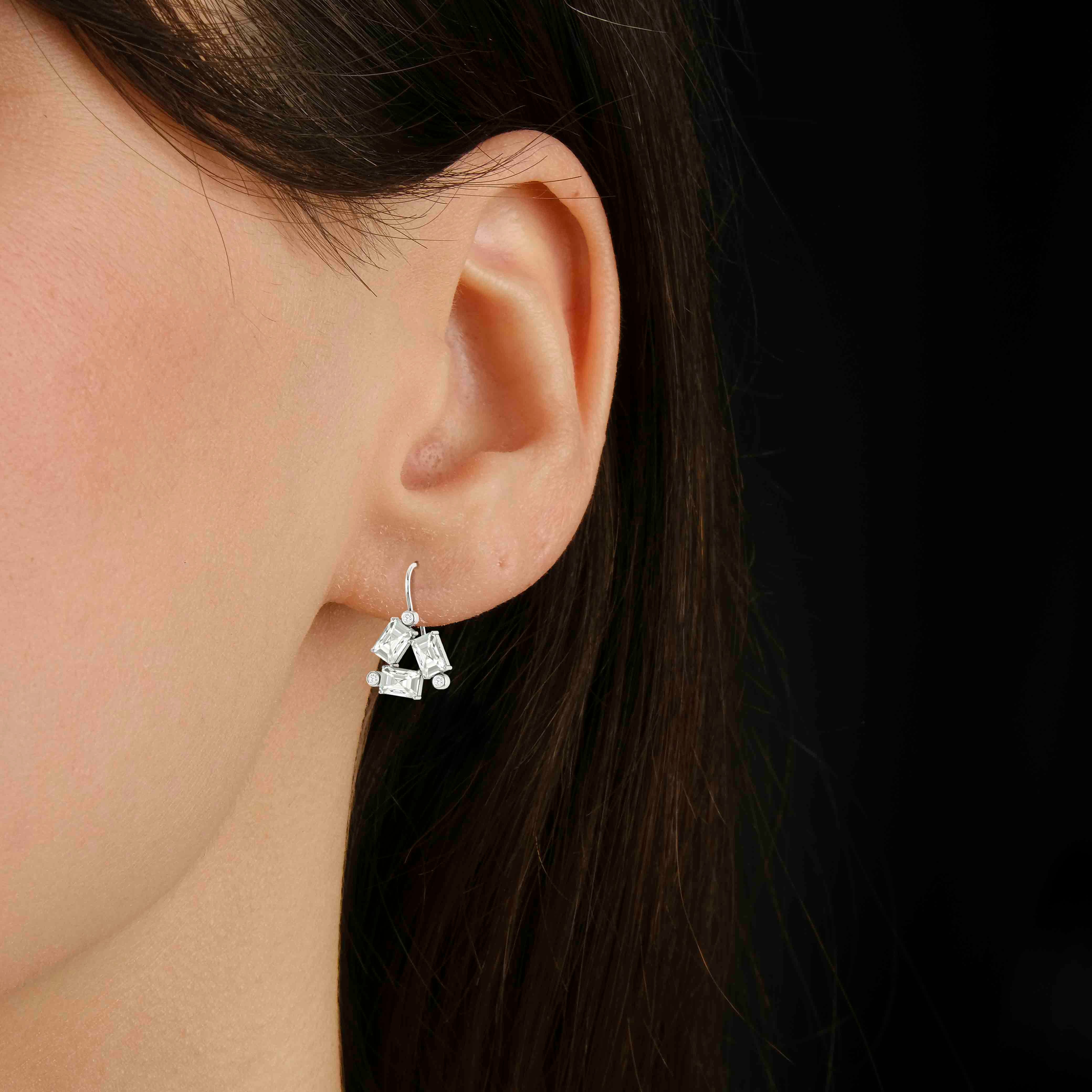 White CZ Octagon Stone Dangle Earrings for Women - Elegant Cubic Zirconia Drop Earrings for Party, Wedding & Evening Wear