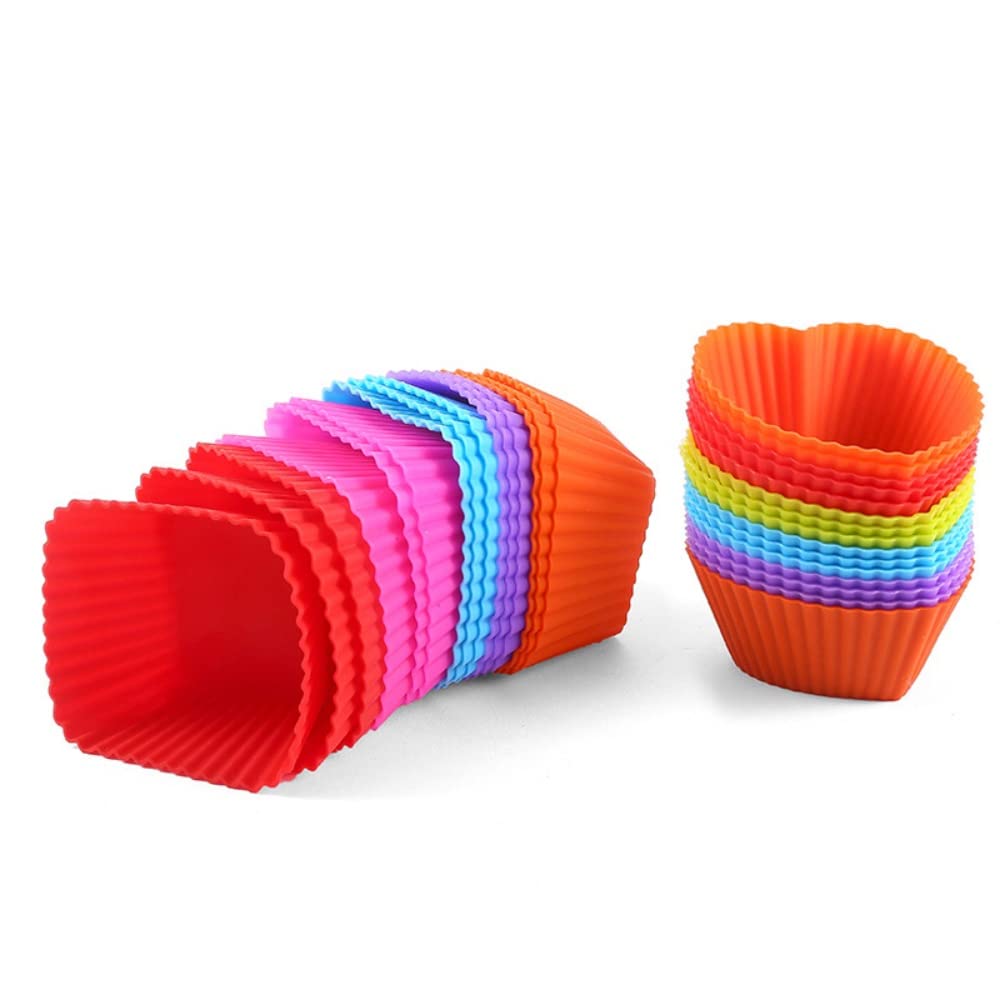 A-XINTONG 30-Pack Reusable Silicone Muffin Cups - Square & Heart Shaped Nonstick Baking Molds (2.75x2.75x1.18 inch) for Cupcakes, Truffles, Chocolate Candies - Perfect for Home Baking, Party Desserts & DIY Cake Decorating