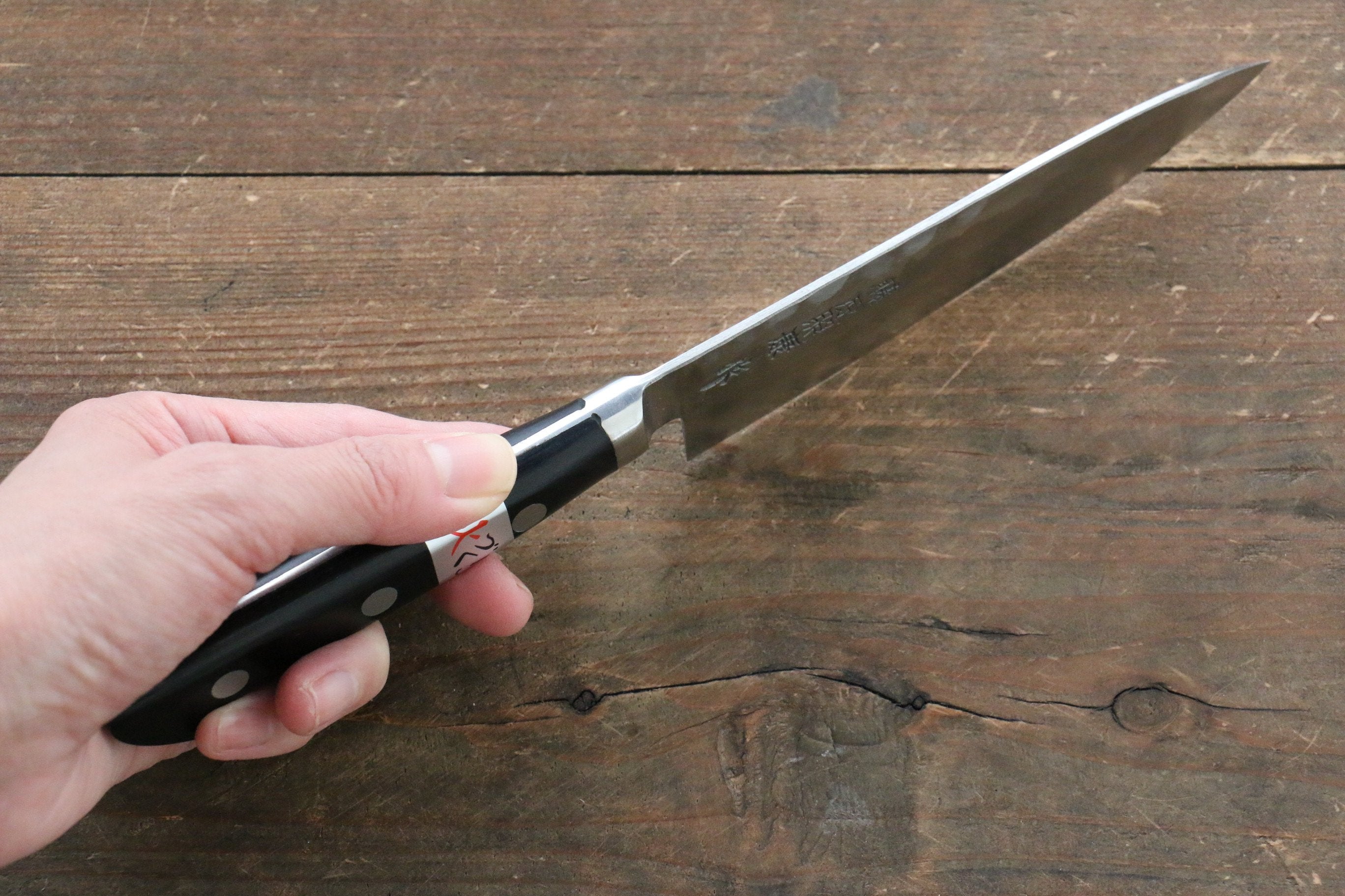 Fujiwara Teruyasu Maboroshi No.1 White Steel Nashiji Hammered Petty Knife 130mm - Black Pakkawood Handle - Japanese Kitchen Utility Knife for Slicing, Peeling & Precision Cutting
