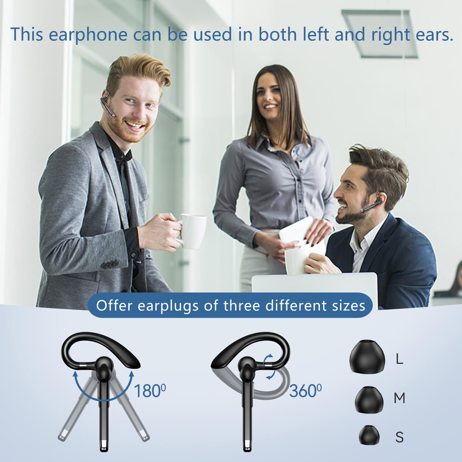 Wireless Bluetooth Headset with Noise Cancelling Mic - Hands-Free Trucker Headset for Office, Phone Calls & Driving - Compatible with iPhone & Android (Perfect for Business, Commuting & Remote Work)