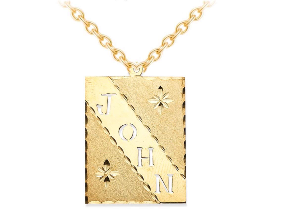 Rylos Personalized Gold Plated & Sterling Silver Dog Tag Nameplate Necklace for Women & Men - Diamond Cut Custom Name Jewelry for Everyday Wear, Gifts & Special Occasions