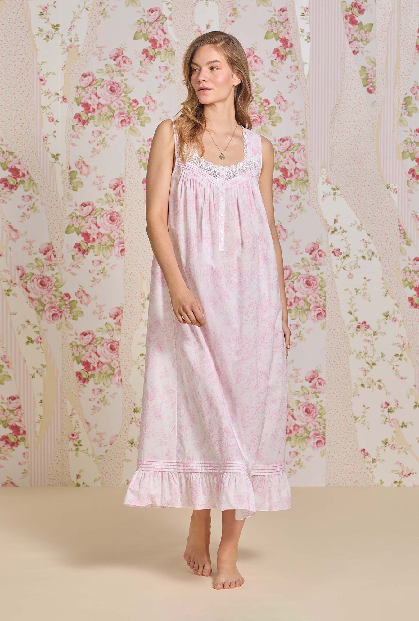 Eileen Blush Bloom Cotton Lawn Ballet Nightgown - Soft & Comfortable Sleepwear for Women - Perfect for Bedtime, Lounging & Romantic Evenings
