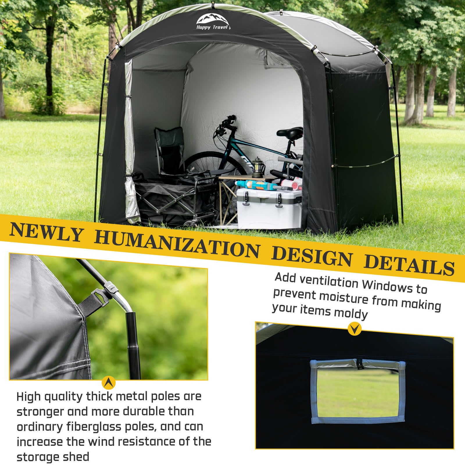 Waterproof Bike Storage Shed Tent - Portable Bicycle Cover with 30% Extra Top Space for 2/3/4/5 Bikes | Easy Setup with Clips | Outdoor Shelter for Motorcycles, Garden Tools & Lawn Mowers | Perfect for Garage, Backyard & Camping Storage