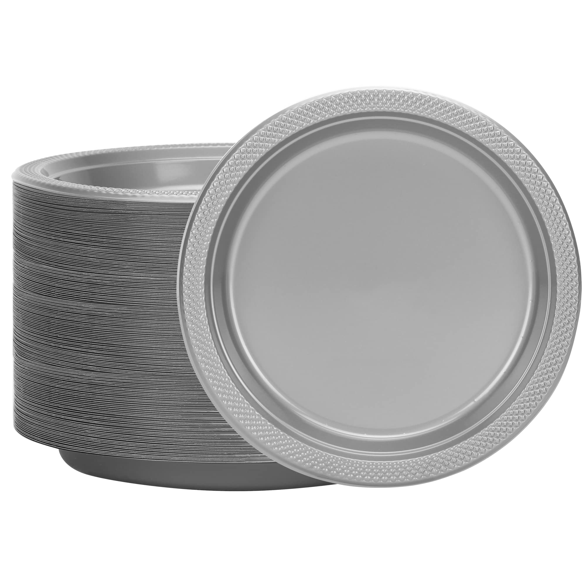 Hanna K. Signature 9 Inch Silver Plastic Plates - 600 Count Disposable Round Party Plates for Weddings, BBQs, Birthdays & Desserts - Elegant & Durable for Any Celebration