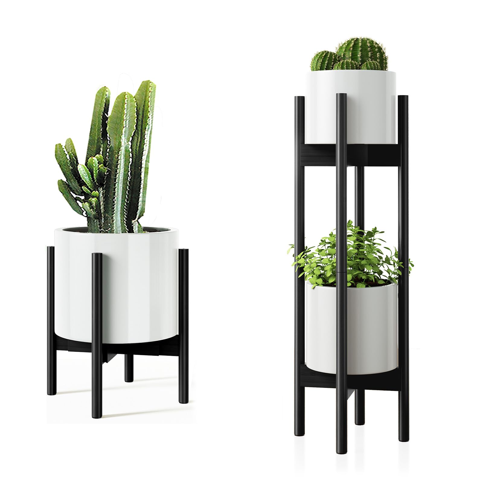 MUDEELA Black Plant Stand - 1 Pack or 2 Pack Options with 2 Tier Design for Indoor/Outdoor Decor - Perfect for Living Room, Patio, and Garden Plant Display