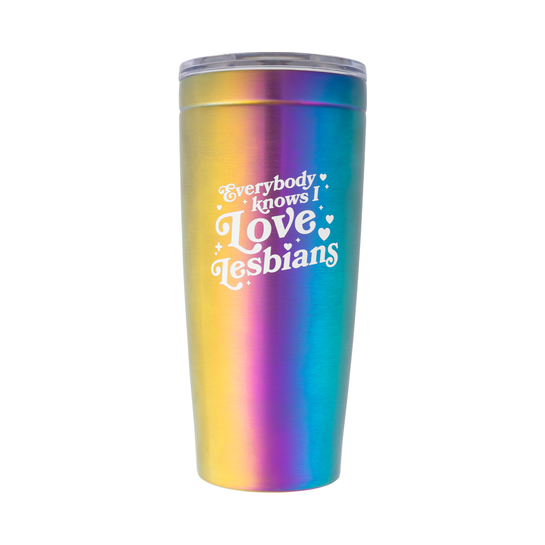 Iridescent Tumbler with 'Everybody Knows I Love Lesbians' Design - 20oz Insulated Cup for Coffee, Tea & Cold Drinks - Perfect for Pride Events, LGBTQ+ Support & Daily Use
