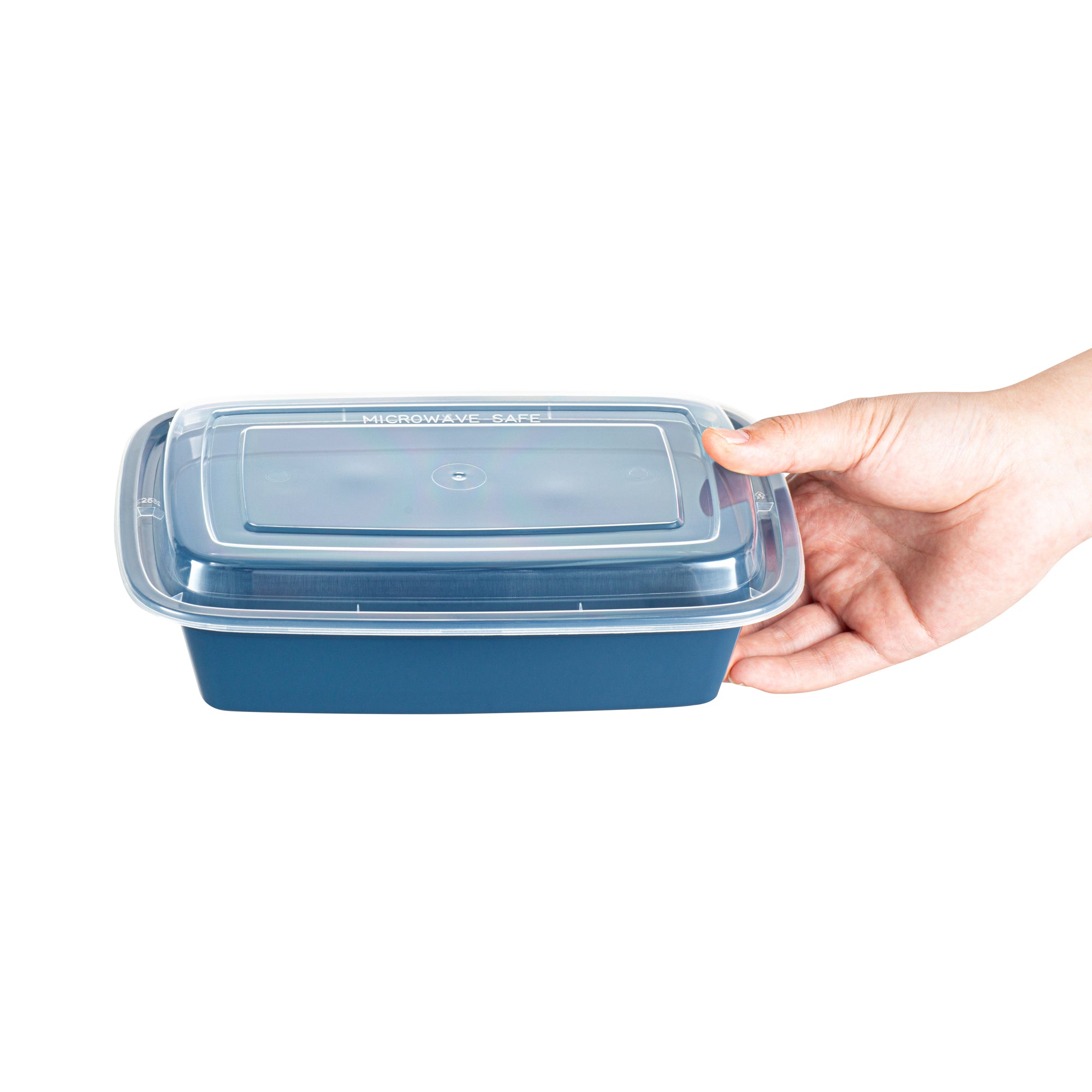 38 oz Rectangle Midnight Blue Plastic To Go Containers with Clear Lids - 100 Pack (8.75