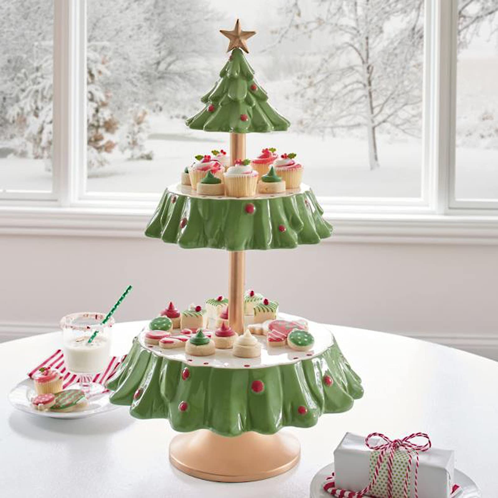 2 Tier Cake Stand with Christmas Tree Design - Elegant Cupcake Holder & Dessert Display for Parties, Baby Showers, and Tea Time Decorations - Perfect for Holiday Celebrations, Birthday Events, and Home Table Decor