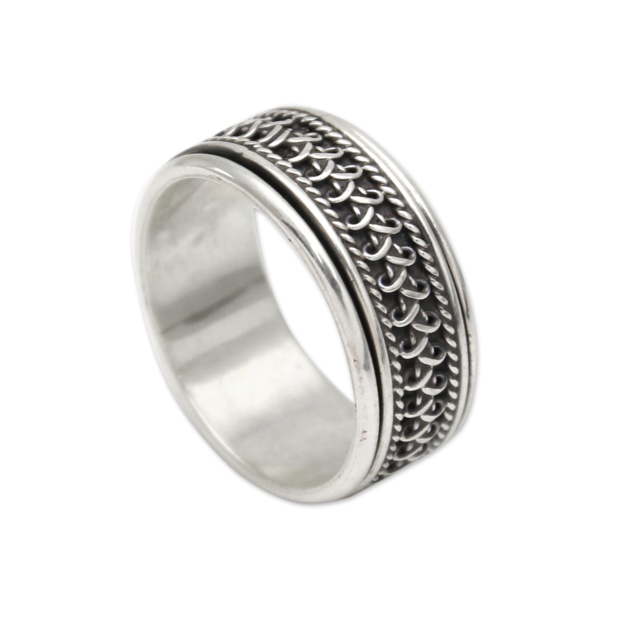 NOVICA Artisan Handmade .925 Sterling Silver Meditation Spinner Ring - Balinese Dragon Scale Band from Indonesia - Stress Relief Jewelry for Anxiety, Mindfulness & Spiritual Practice - Perfect Gift for Yoga Lovers & Meditation Enthusiasts