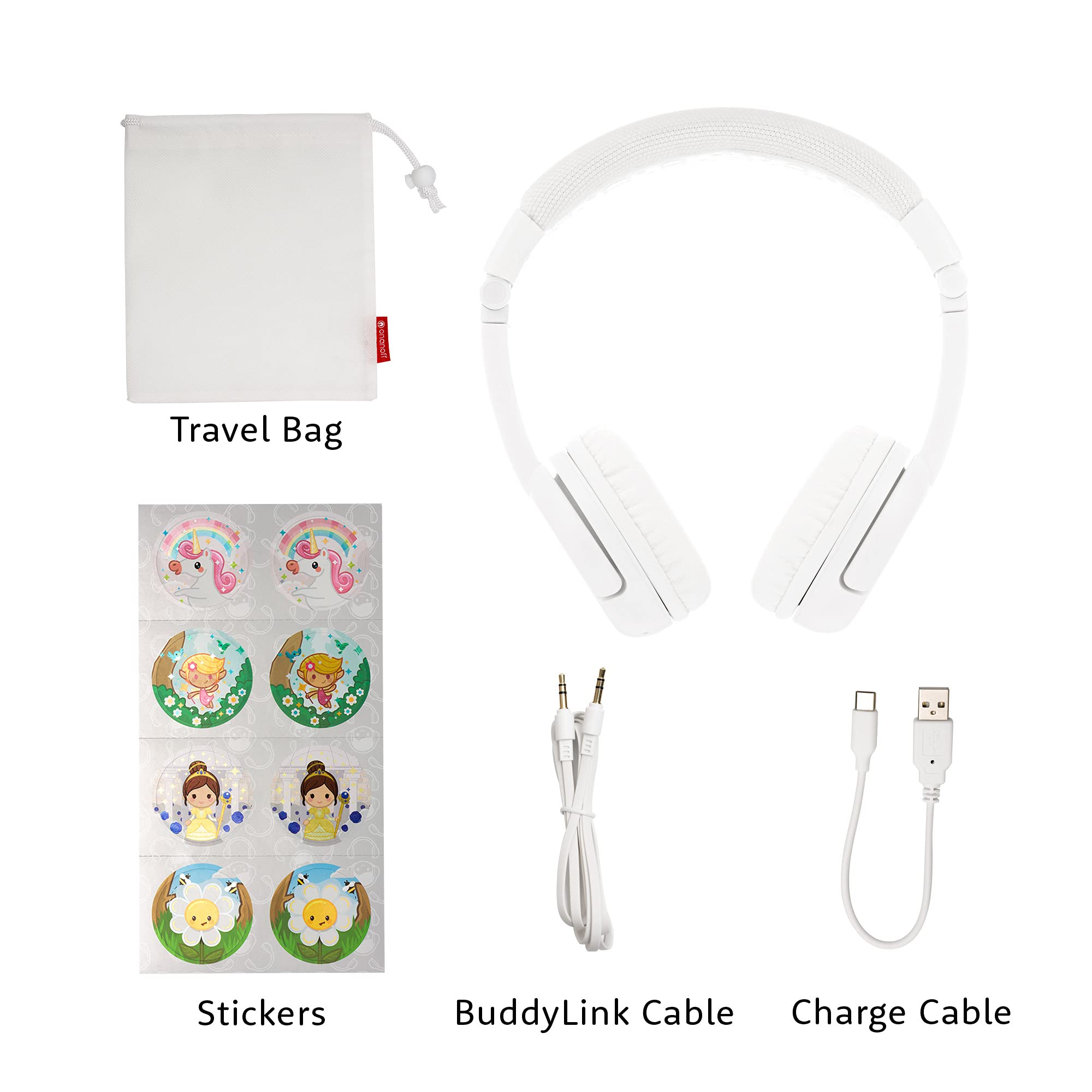 BuddyPhones Play+ Wireless Kids Headphones Bundle - Rose Pink & Snow White | Bluetooth Headset for Children | Perfect for School, Travel & Online Learning