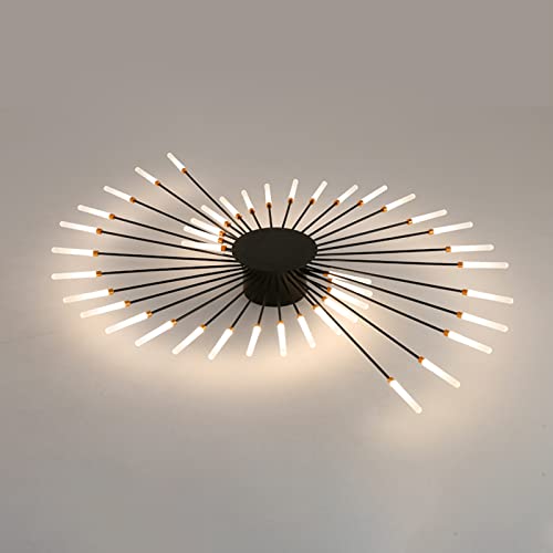 LITFAD Modern Acrylic LED Flush Mount Ceiling Light - 42 Lights, 110V-120V, Black - Linear Design for Living Room, Dining Room & Bedroom - Energy-Efficient Natural Light for Home & Office Spaces