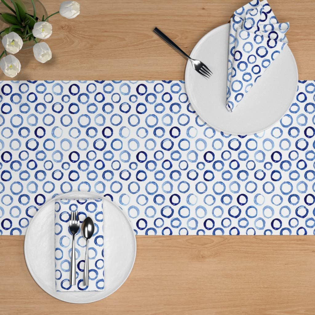 Watercolor Circles Blue Abstract Geometric Cotton Sateen Table Runner 108