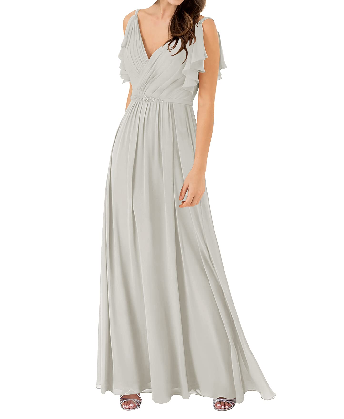 JAEDEN Elegant Long Chiffon Bridesmaid Dress with Ruffles - Formal Prom & Evening Gown for Weddings, Parties & Special Occasions