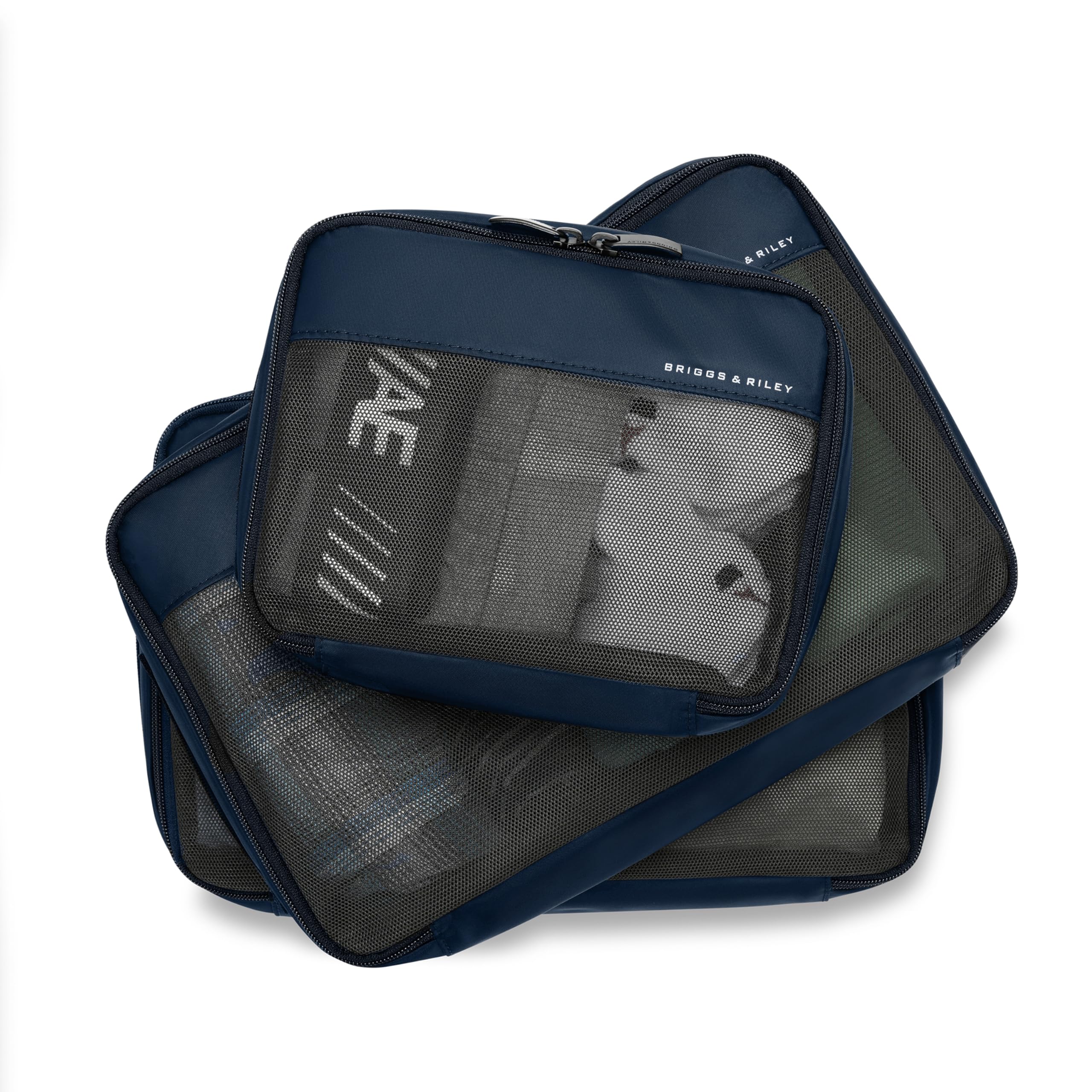 Briggs & Riley Compression Packing Cubes Set for Travel - Navy Blue Carry-On Organizer for Clothes & Accessories | Perfect for Business Trips, Vacations & Weekend Getaways