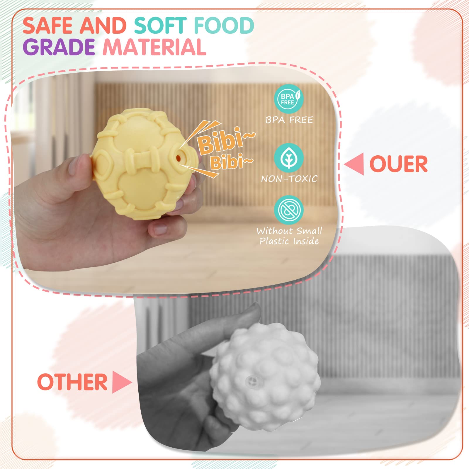 Soft Textured Baby Sensory Balls Set - 4PCS Tactile & Sound Toys for Bath Time, Early Learning & Sensory Exploration - Perfect Gift for Infants 6+ Months - Encourages Motor Skills & Cognitive Development