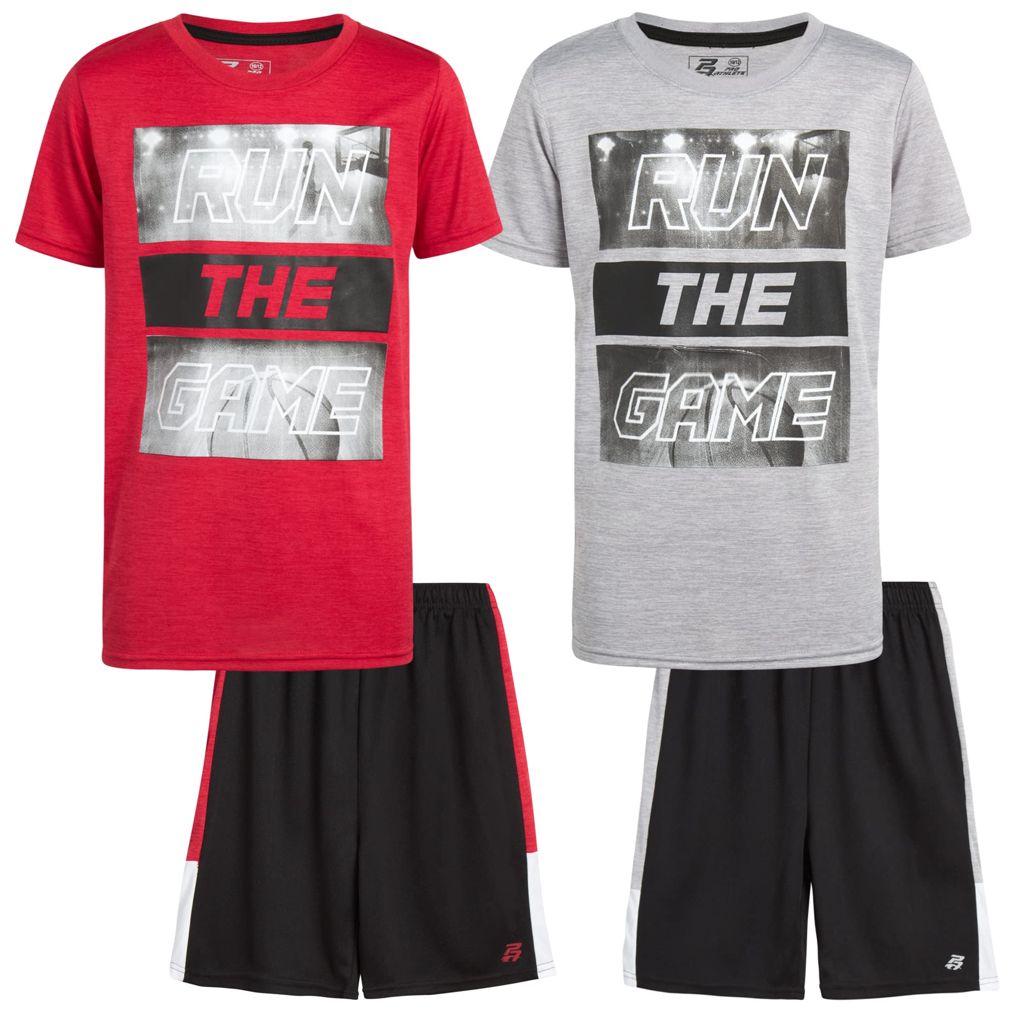 Pro Athlete Boys’ Active Shorts Set – 4 Piece Dry Fit Performance T-Shirt and Basketball Shorts for Kids Age 4-16 | Perfect for Sports, Gym, and Outdoor Activities