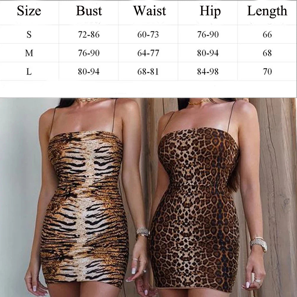 Sexy Women's Bodycon Mini Dress - Spaghetti Strap Sleeveless Leopard Print Beach Dress | Perfect for Summer Vacation, Pool Party & Night Out