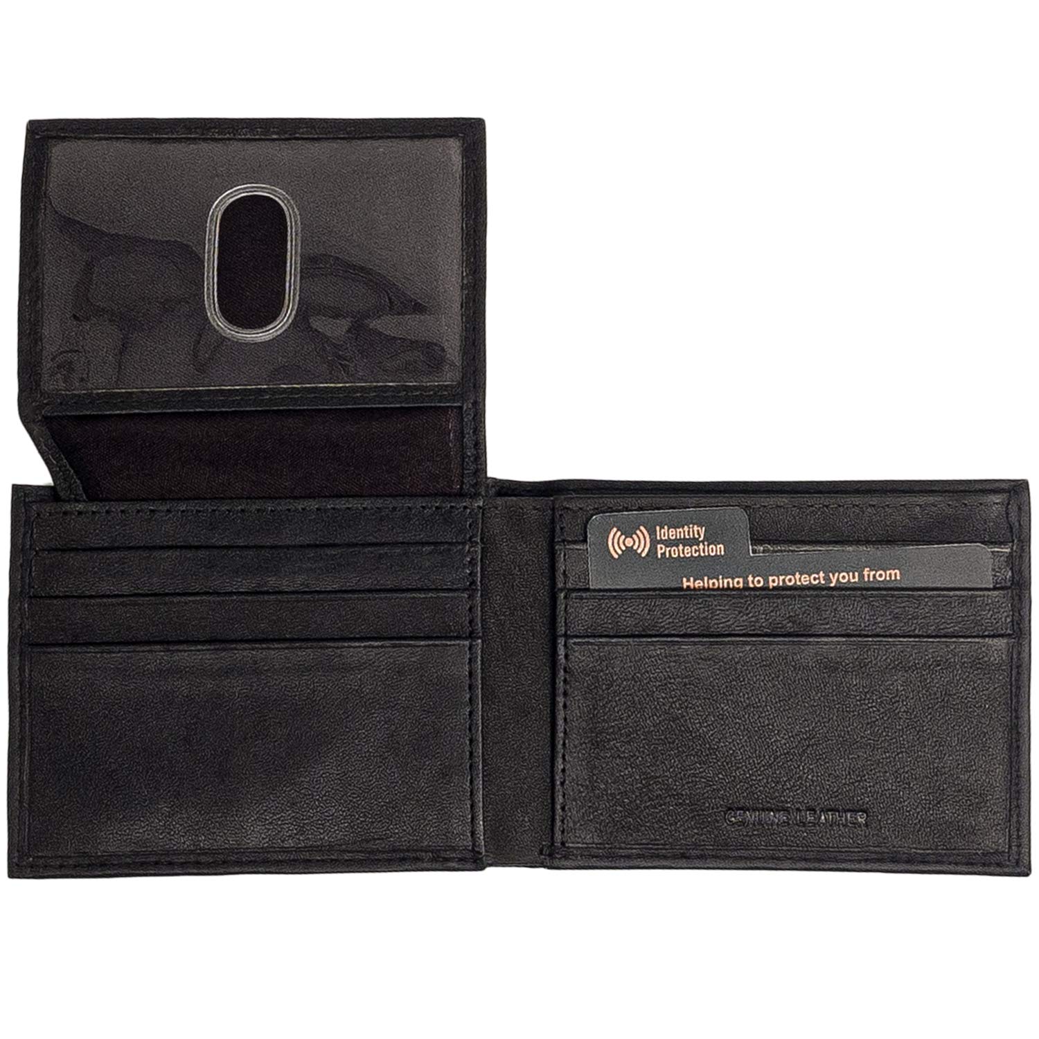 Premium RFID Blocking Bifold Wallet for Men - Genuine Leather Slim & Lightweight Black Wallet with Flip-Up ID Window (4.25 x 3.25 Inch) | Perfect for Everyday Carry, Travel & Business