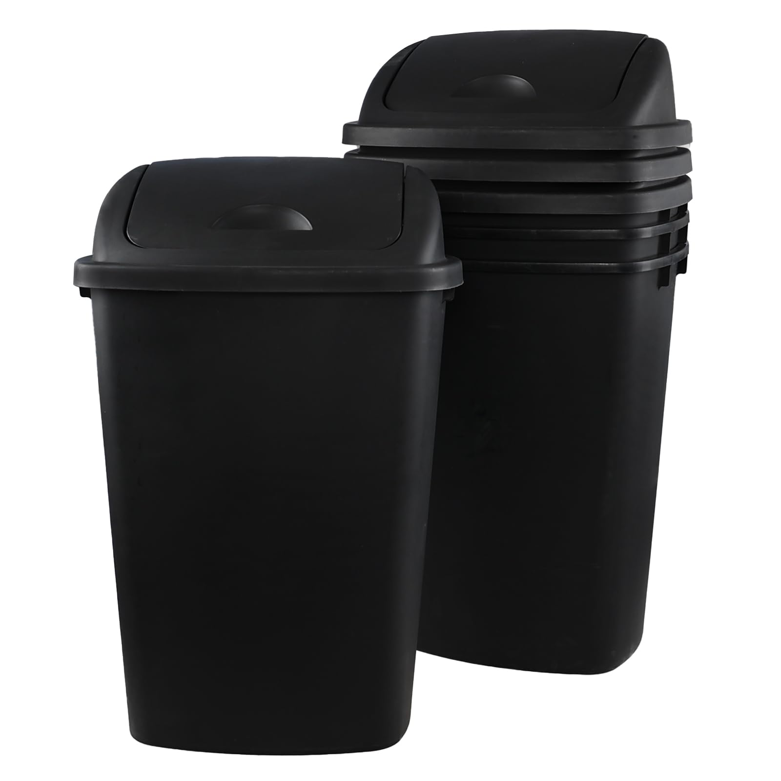 Xyskin 13 Gallon Kitchen Swing Top Trash Can - 4 Pack Plastic Garbage Bin with Lid, Black - Perfect for Home, Office, Restaurant & Commercial Use
